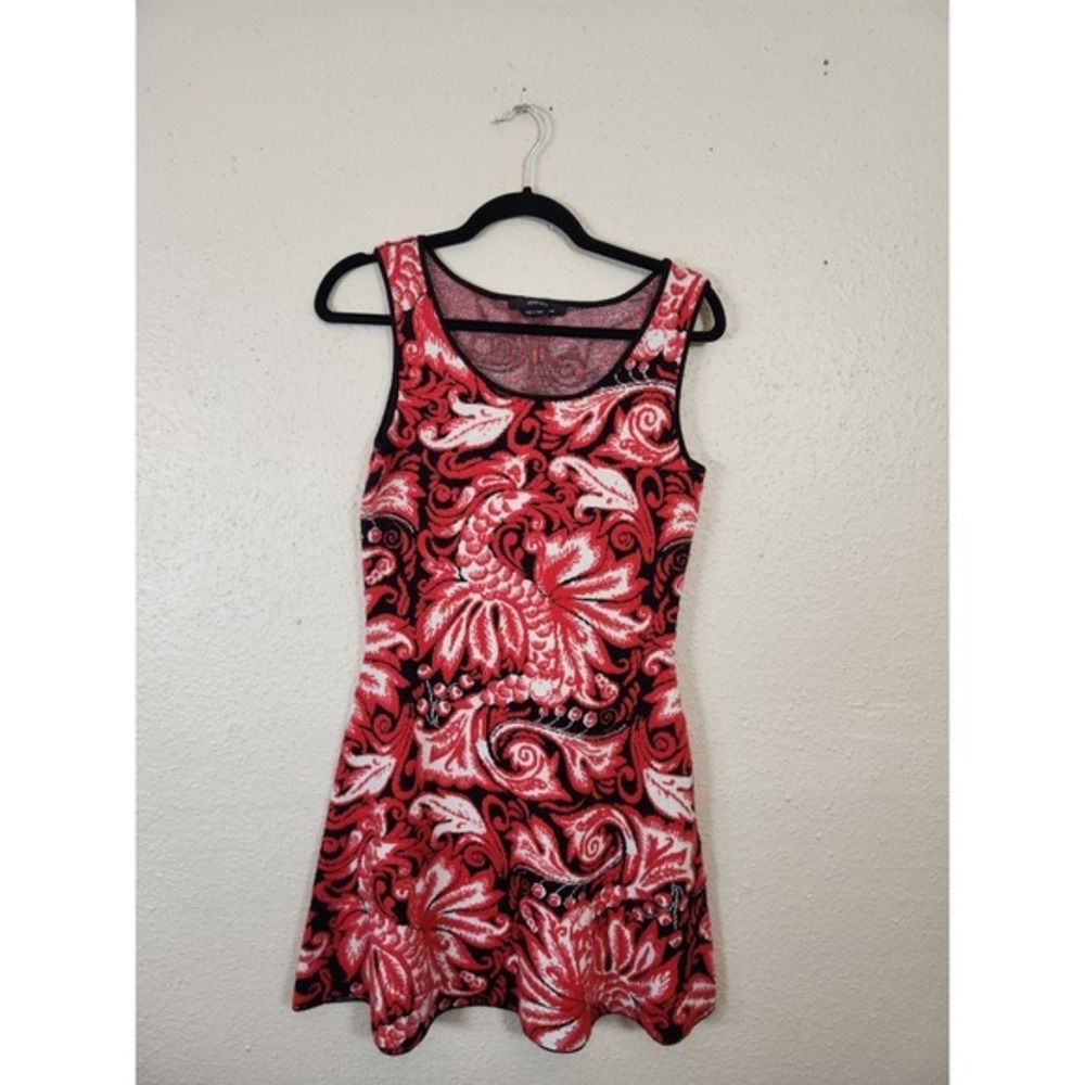 Vertigo Knit Dress Sleeveless Red Black Floral Print Party Cocktail Dress XS